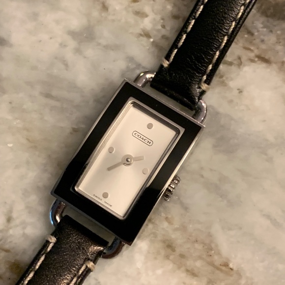 Sleek Coach Watch with slim rectangle face framed in shiny black enamel. UEC - Picture 4 of 7